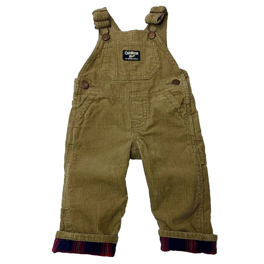OshKosh B'gosh Vestbak Size 6M Overalls Corduroy Cuffed Beige Snaps - Picture 1 of 8